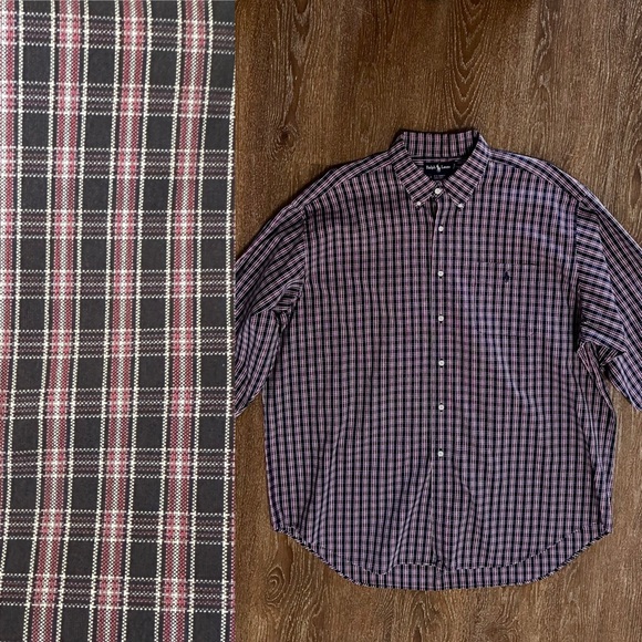 Men’s button  down Ralph Lauren Cotton shirt BIG  size XXL BLUE CHECKED - Picture 11 of 13